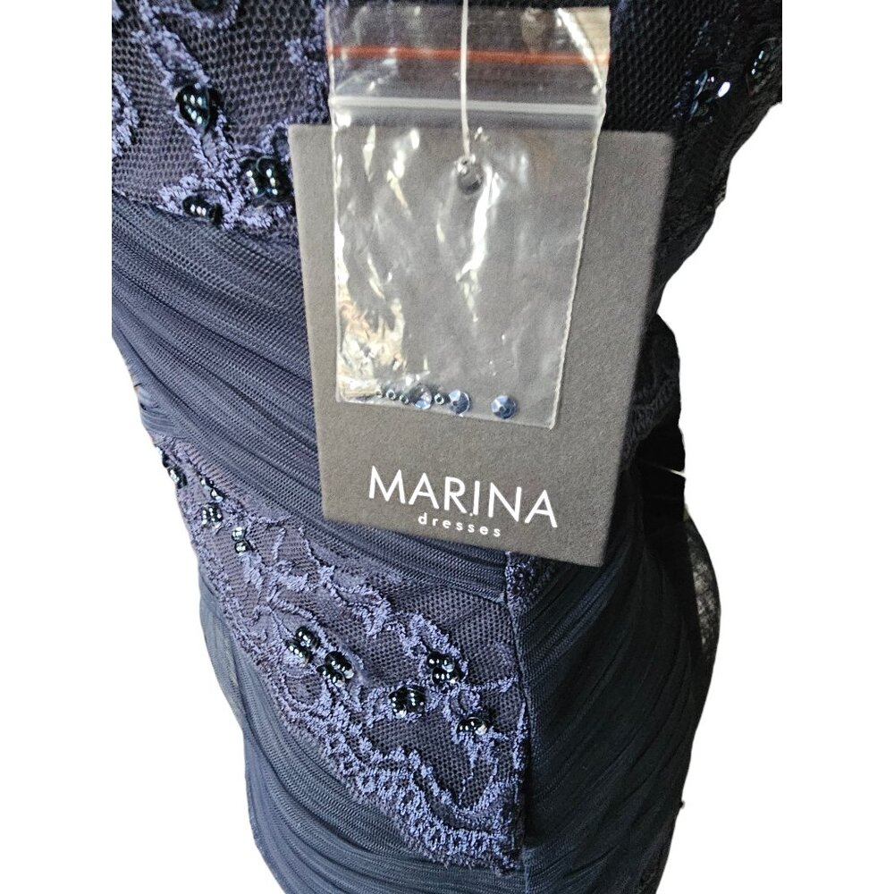 Navy Lace Tiered V-Neck Cap Sleeve Cocktail Dress - NWT - Marina - Picture 9 of 11